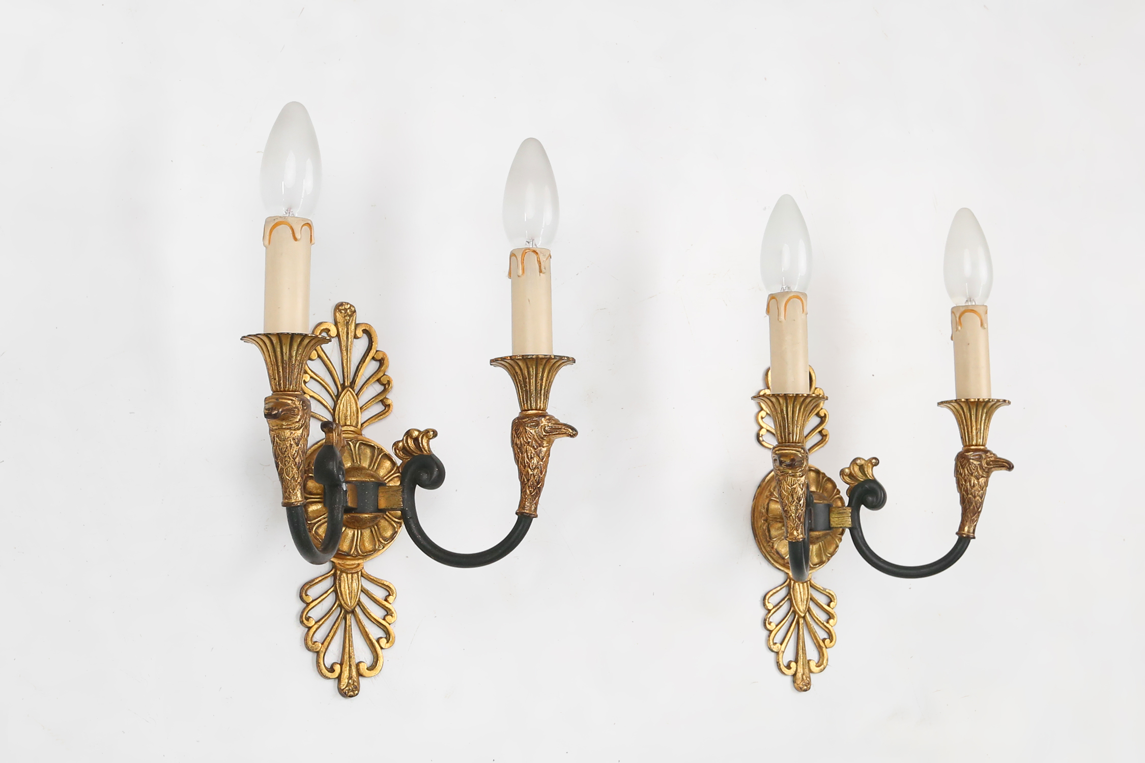 Impressive set of a large bronze Empire Chandelier with 2 wall lights, Belgium ca. 1950thumbnail